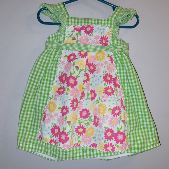 🌸 Vintage Gymboree Stunning Gingham Ruffled Floral Apron Dress - Easter Spring - Picture 6 of 8